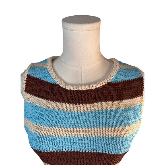 2/$30 ZARA Medium Striped Sleeveless Knit Top Brown/Beige/Blue - Picture 6 of 14